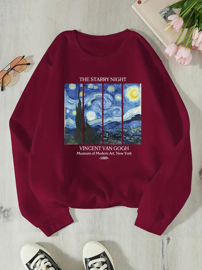 Damen Sweatshirt Van Gogh Kunstmotiv Baumwolle Norviele