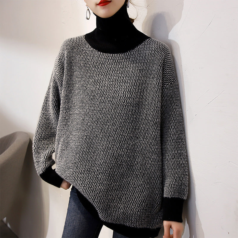 Damen Grobstrickpullover Hochkragen Strukturmuster Norvielle