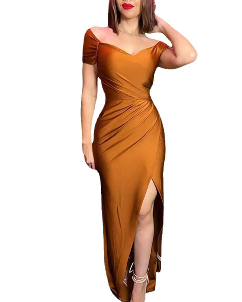 Damen Maxikleid Asymmetrischer Schnitt Schimmer Effekt Norvielle