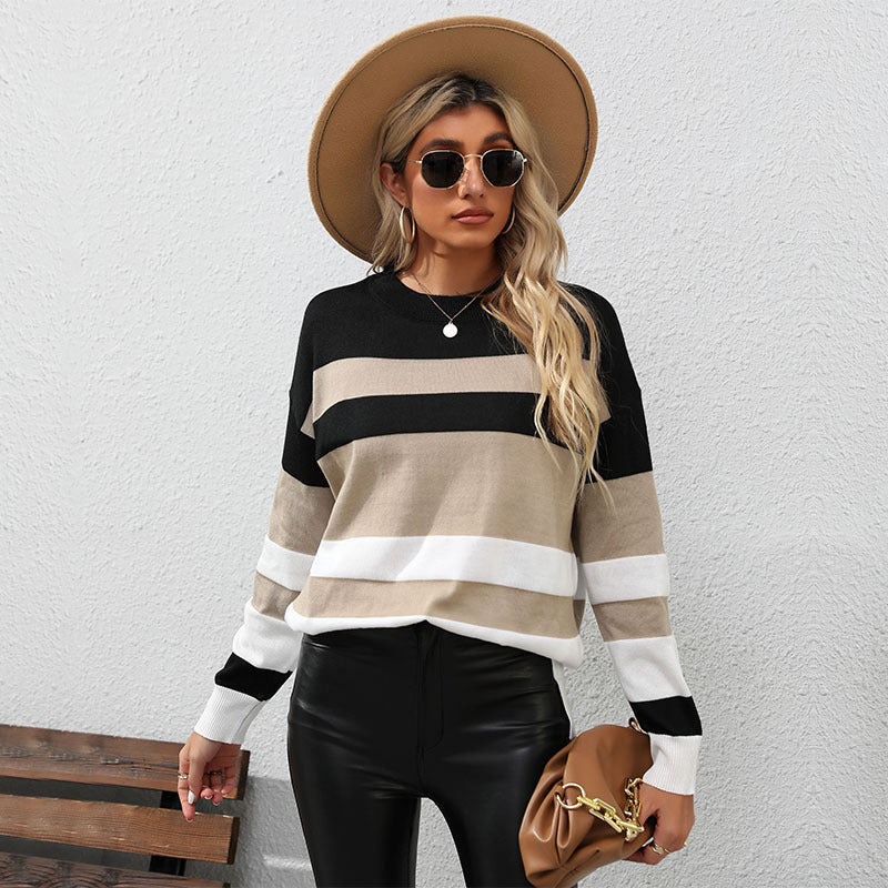 Damen Pullover Streifen Lässiger Schnitt Kontrastdetails Norvielle