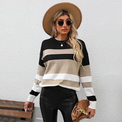 Damen Pullover Streifen Lässiger Schnitt Kontrastdetails Norvielle