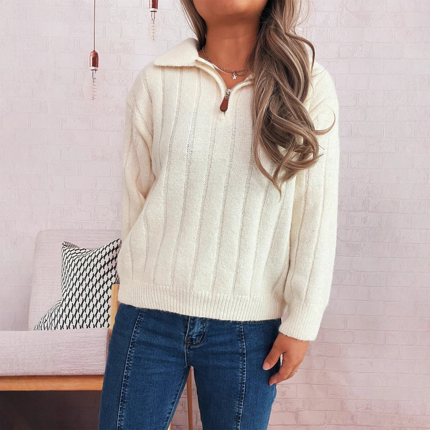 Damen Pullover Stehkragen Kurzärmel Norvielle - Norvielle