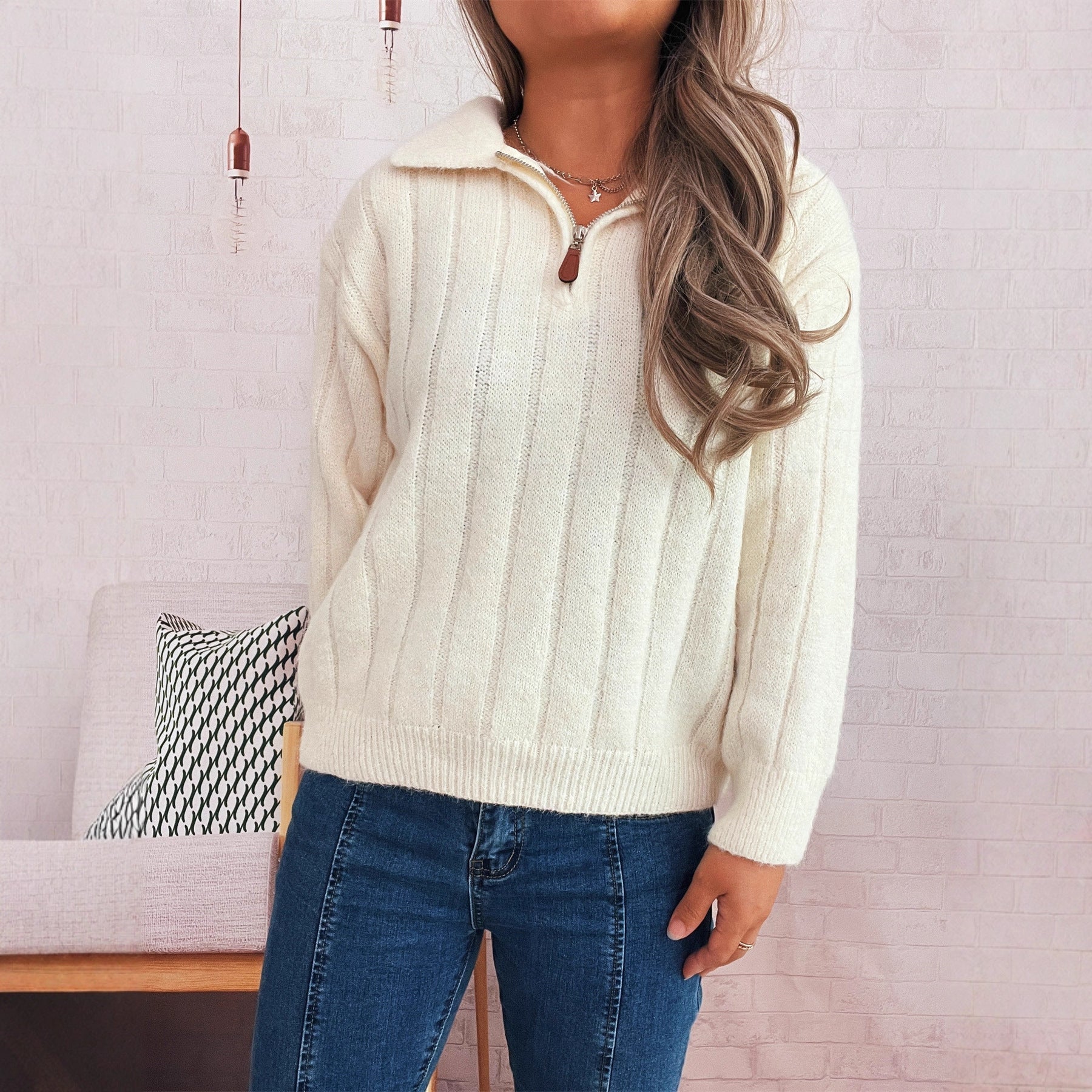 Damen Pullover Stehkragen Kurzärmel Norvielle - Norvielle