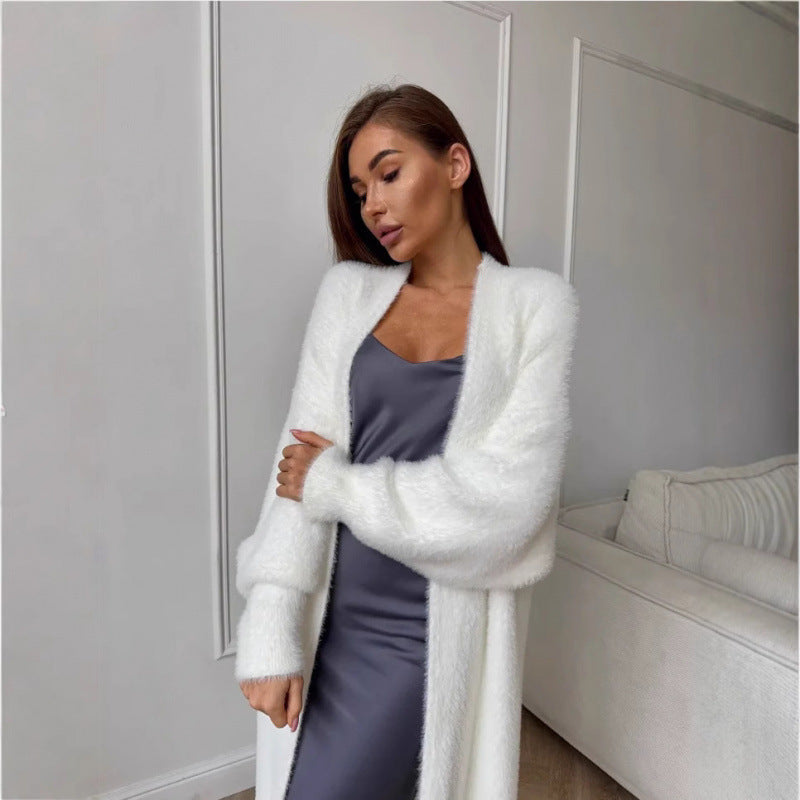 Damen Langstrickmantel Flauschig Elegant Norvielle