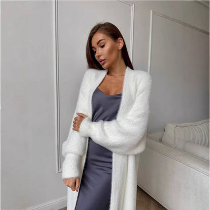 Damen Langstrickmantel Flauschig Elegant Norvielle