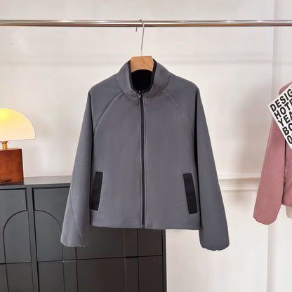 Damen Fleecejacke Kuschelig Hochkragen Eingrifftaschen Norvielle