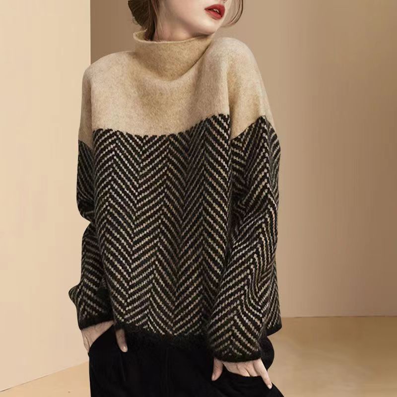 Damen Pullover Hochgeschlossener Kragen Wabenmuster Norvielle