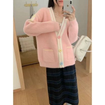 Damen Cardigan Bunt Knöpfe Taschen Norvielle