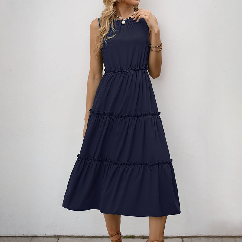 Damen Maxikleid Rüschendetails Elastischer Taillenzug
