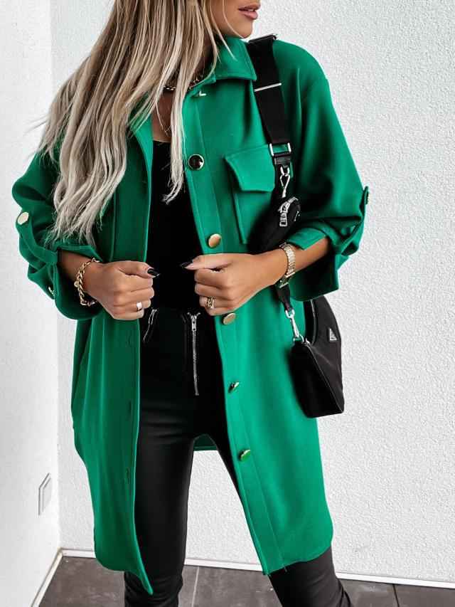 Damen Übergangsjacke Reverskragen Knopfleiste Longshirt-Stil