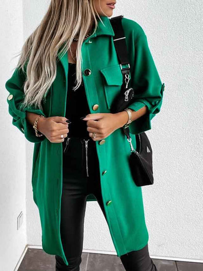 Damen Übergangsjacke Reverskragen Knopfleiste Longshirt-Stil