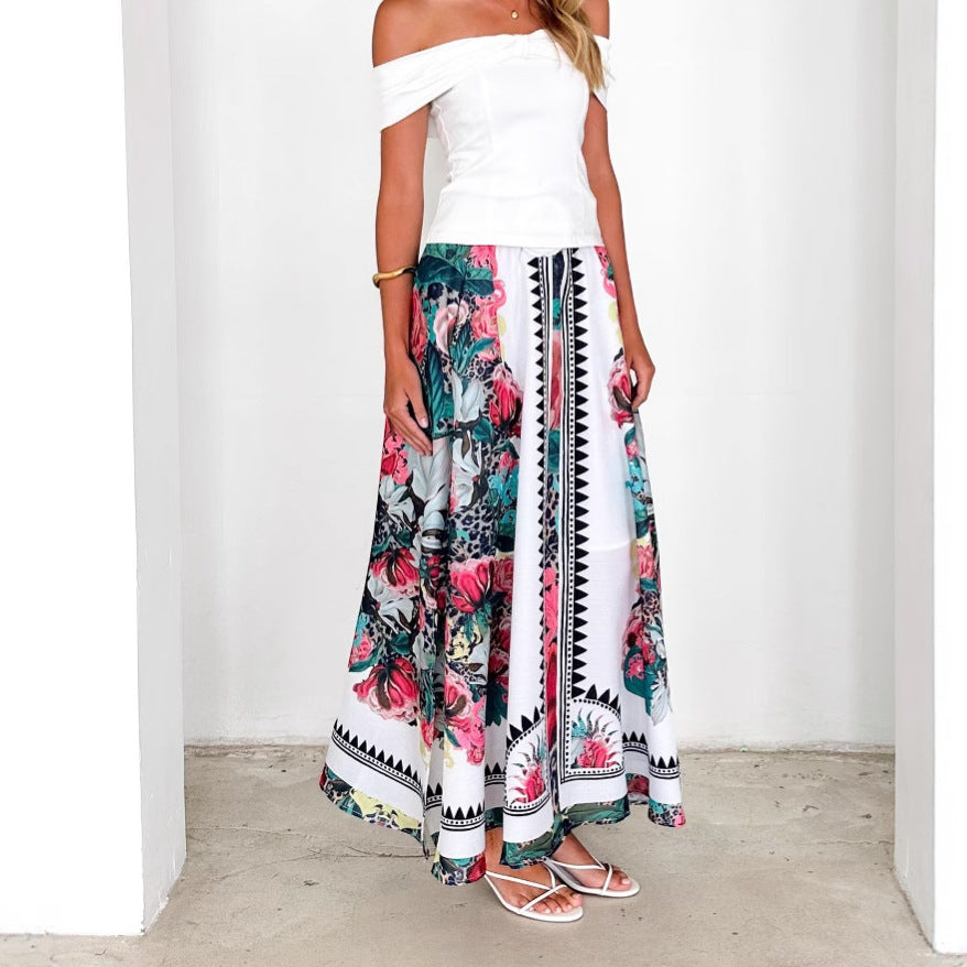 Damen Maxirock Floral Norvielle Mit Gürtel