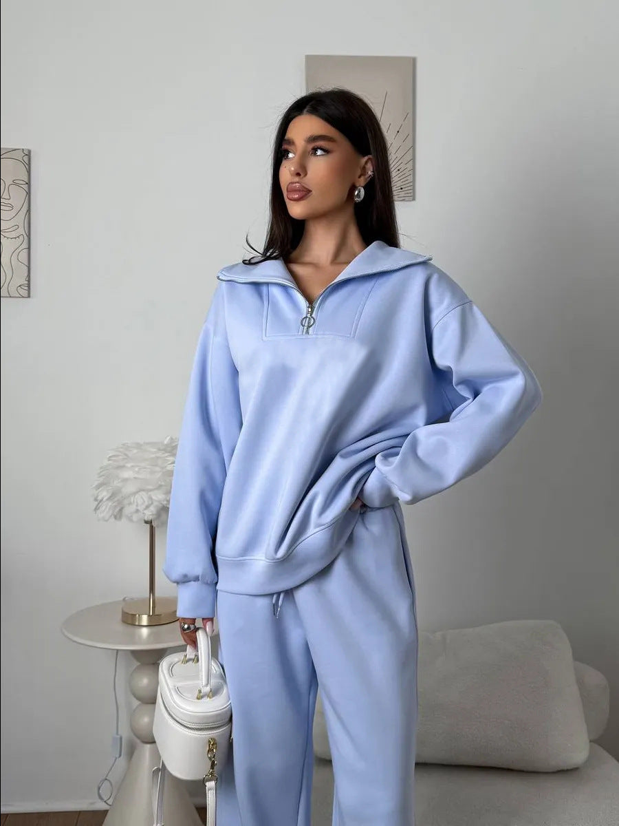 Damen Fleece-Sportanzug Hochgeschlossener Kragen Reißverschluss