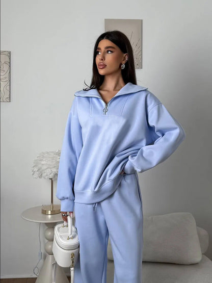 Damen Fleece-Sportanzug Hochgeschlossener Kragen Reißverschluss