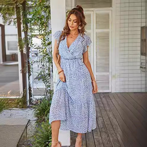 Damen Maxikleid V-Ausschnitt Schwingrock Norvielle