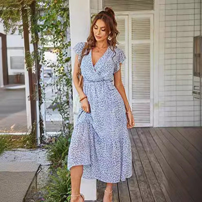 Damen Maxikleid V-Ausschnitt Schwingrock Norvielle
