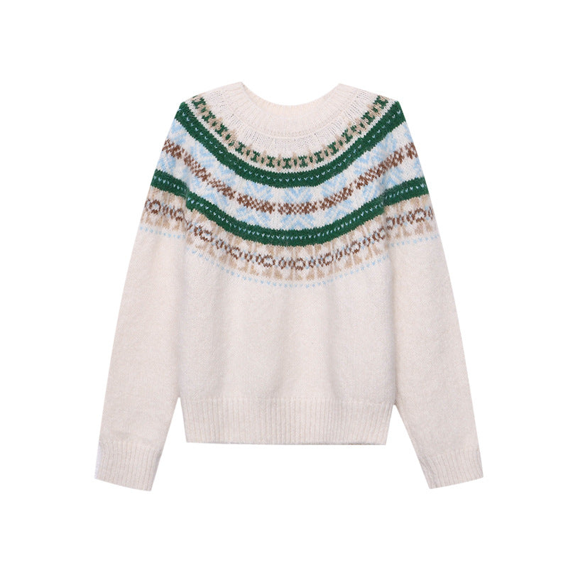 Damen Grobstrickpullover Lebendiges Muster Weite Ärmel Norvielle