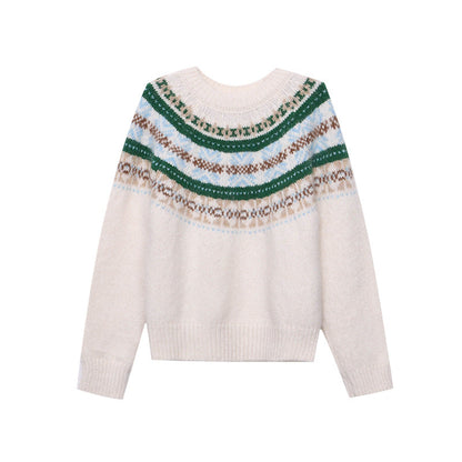 Damen Grobstrickpullover Lebendiges Muster Weite Ärmel Norvielle
