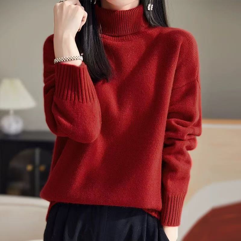 Damen Grobstrickpullover Weiches Material Hoher Kragen Norvielle
