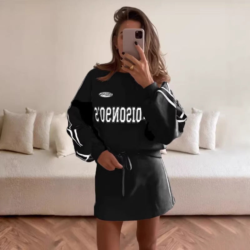 Damen Sportkleid Sweatshirt-Style Kordelzug Länge Langärmlig