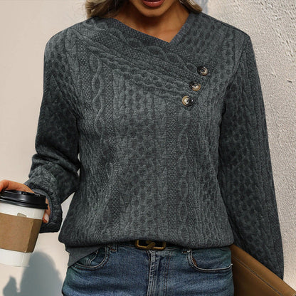 Damen Strickpullover Lässig Wellenmuster Knopfdetails Beige