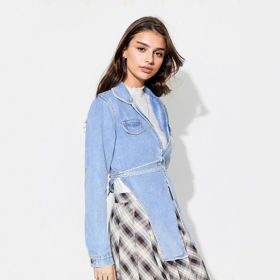 Damen Oversized Jeansjacke Verkürzter Schnitt Mit Taschen