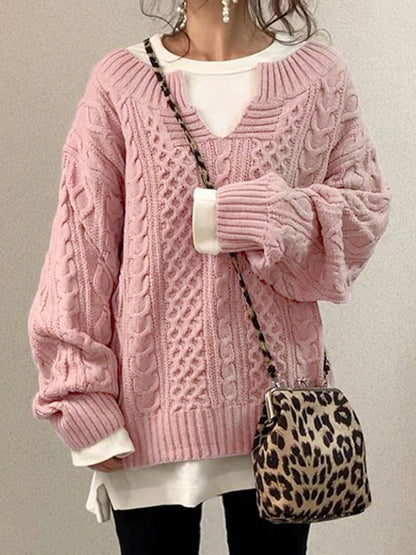 Damen Strickpullover Weiches Material V-Ausschnitt Beige