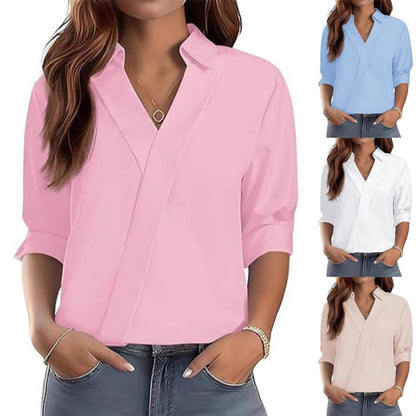 Damen Bluse V-Ausschnitt Strukturiertes Design Norvielle - Norvielle