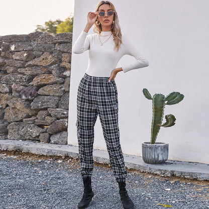 Damen Karohose Elastischer Bund Bequem Norvielle