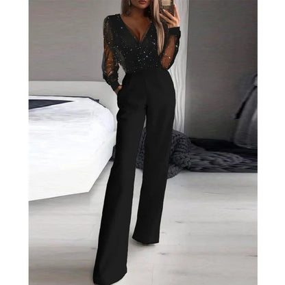 Damen Jumpsuit Elegante Bluse Transparent Schimmernd Norvielle