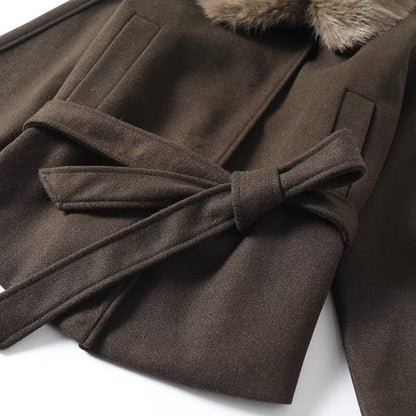 Damen Übergangsjacke Kunstfellkragen Taillengürtel Norvielle