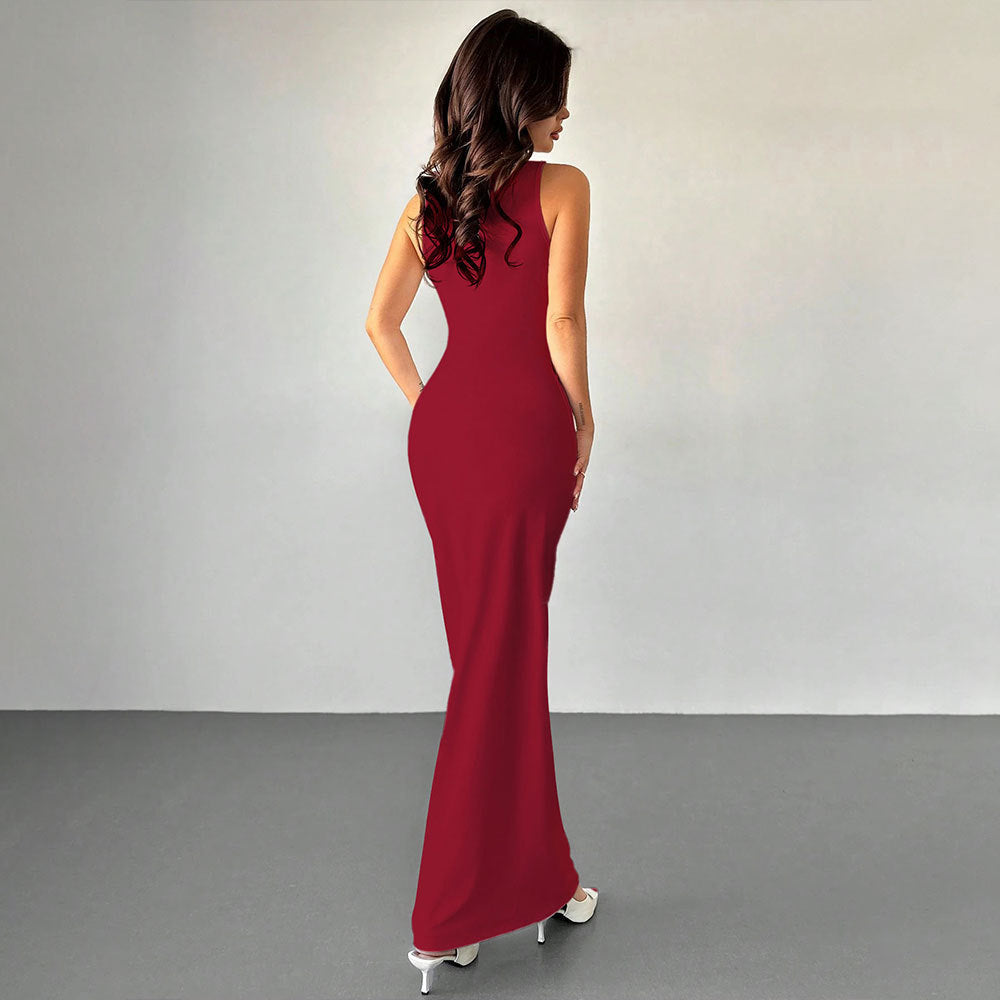 Damen Maxikleid Wickel-Design U-Boot-Ausschnitt Norvielle