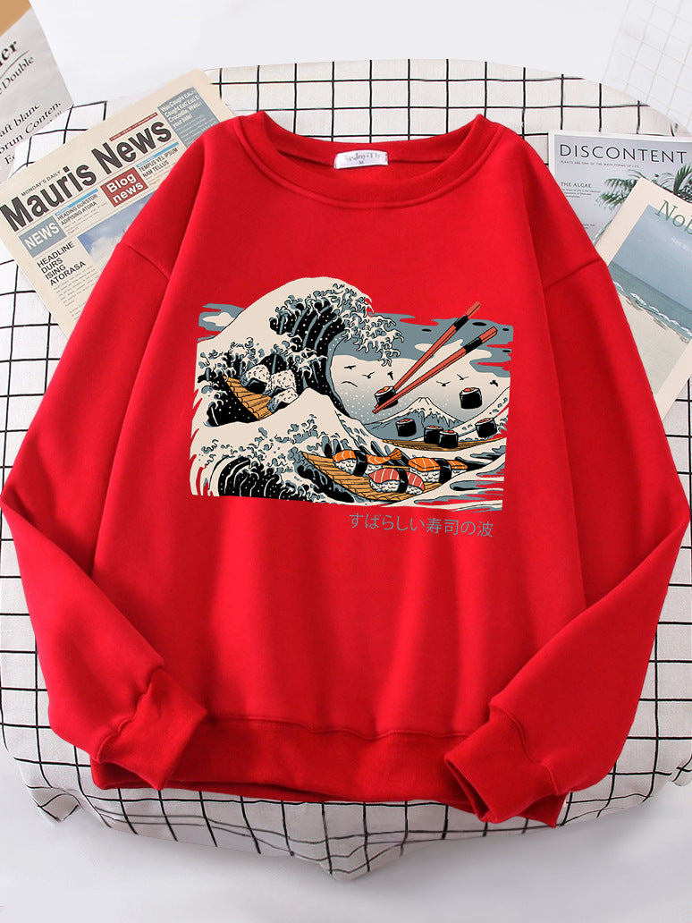 Damen Sweatshirt Wellen-Design Gemütlich Norvielle