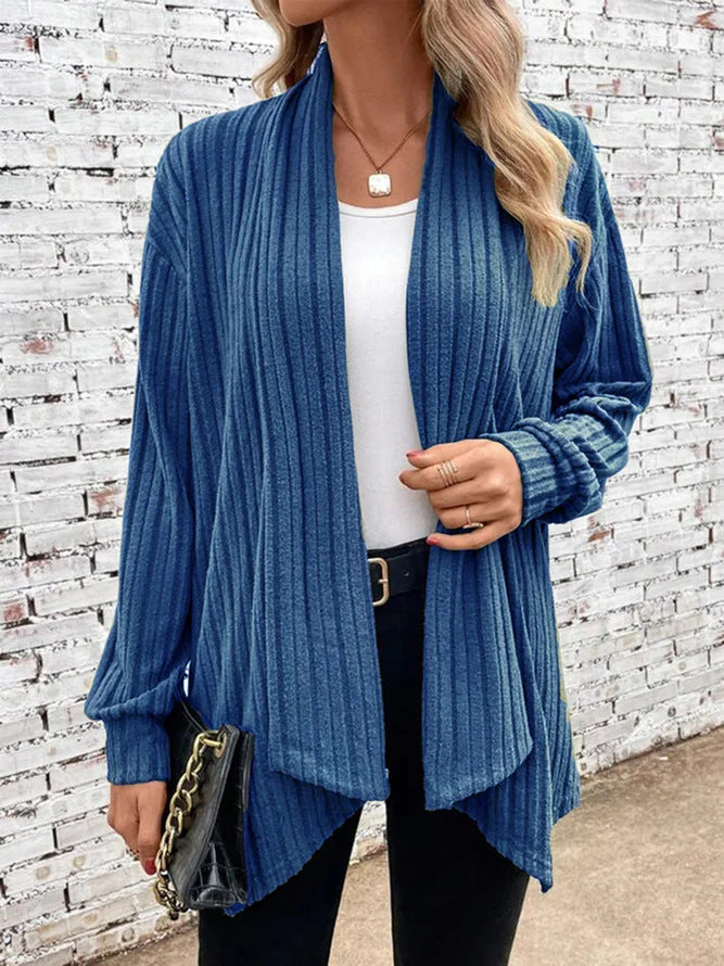Damen Gekämmter Cardigan Rippstruktur Beige