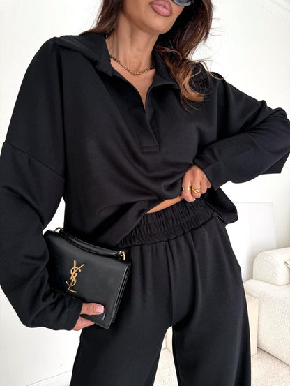 Damen Langarm-Oberteil mit Kragen und Taschen Norvielle