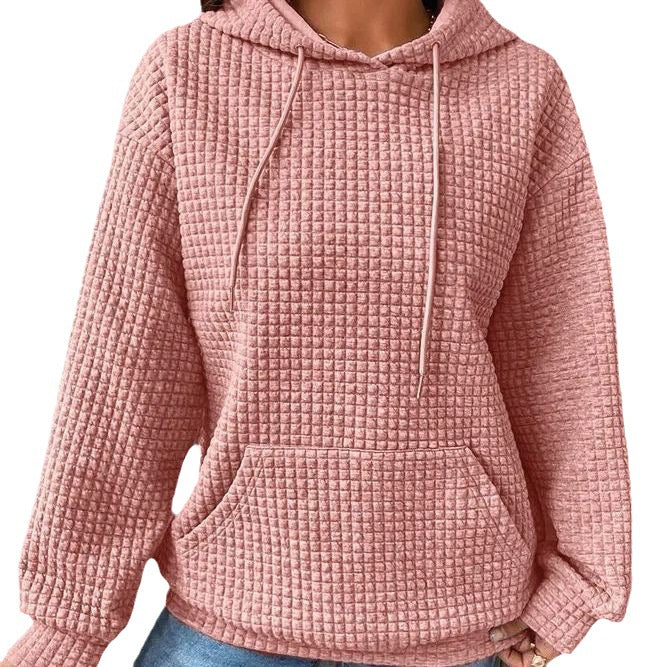 Damen Kapuzenpullover Waffelstruktur mit Kängurutasche Lässig Beige - Norvielle