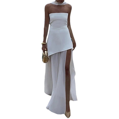 Damen Maxikleid Asymmetrisch Transparenter Überrock Norvielle