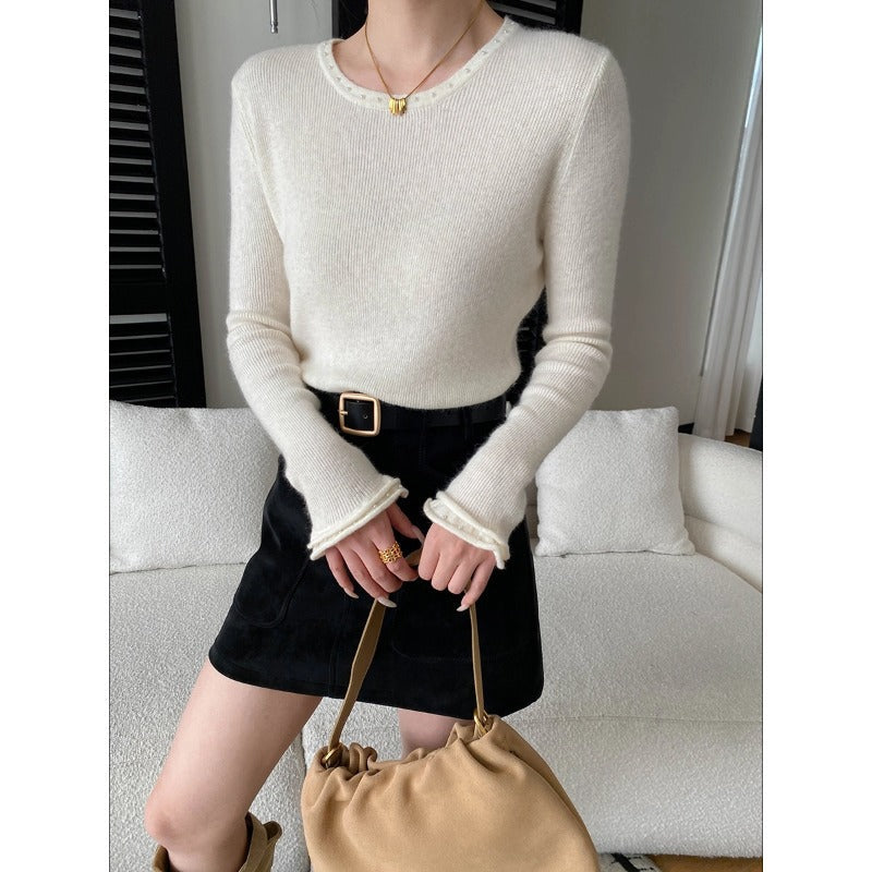 Damen Strickpullover Elegantes Design Dekorative Details Beige - Norvielle