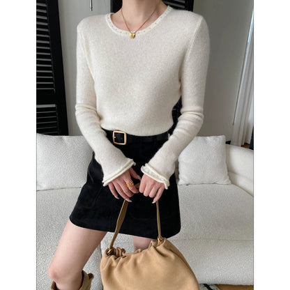 Damen Strickpullover Elegantes Design Dekorative Details Beige - Norvielle