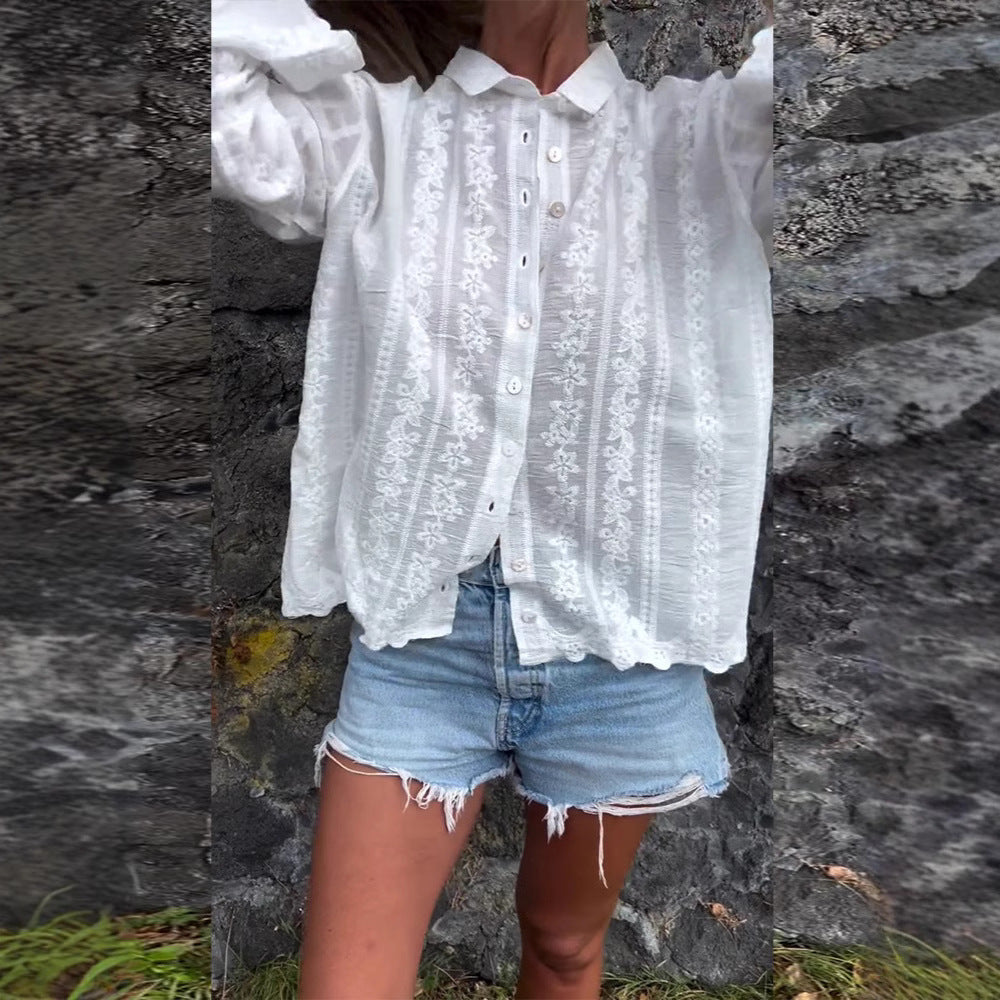 Damen Bluse Flora Stickerei Strukturiert Norvielle