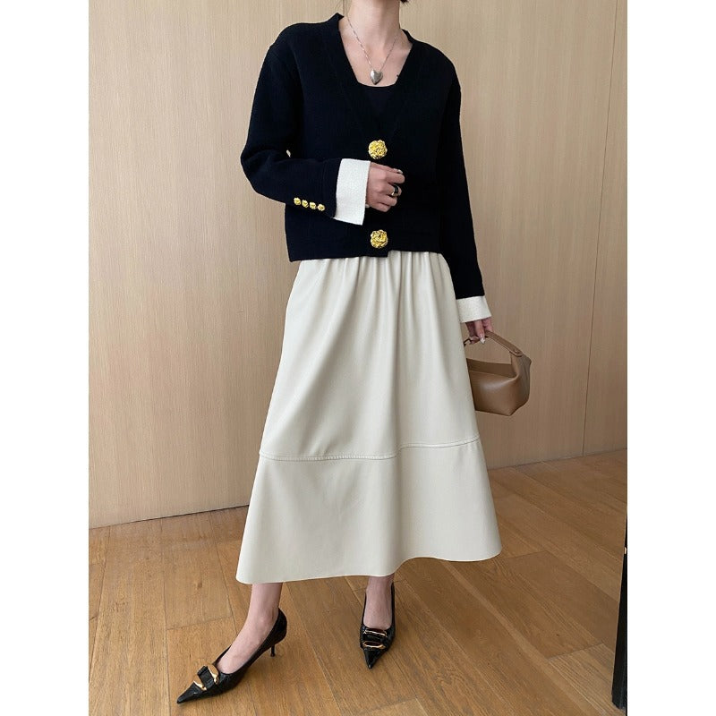 Damen Cardigan mit Knöpfen und Maxirock