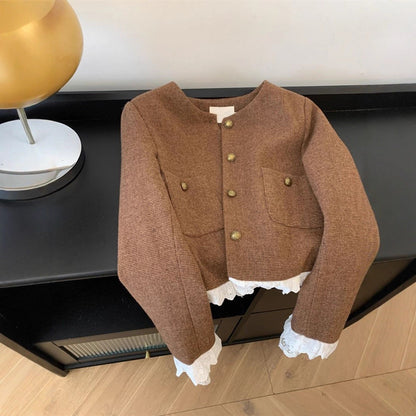 Damen Kurzjacke Spitzenakzent
