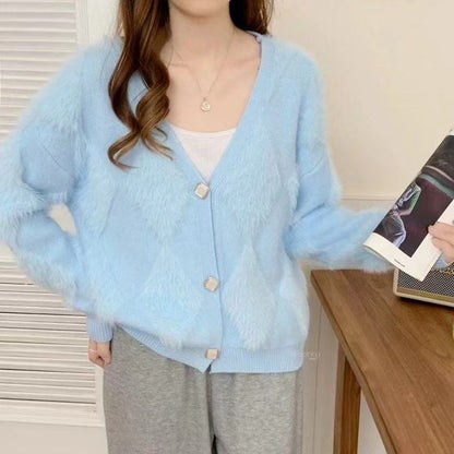 Damen Strickjacke Flauschig mit Knöpfen Norvielle