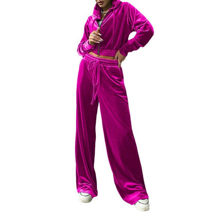 Damen Velour Jogginganzug Hoch Bund
