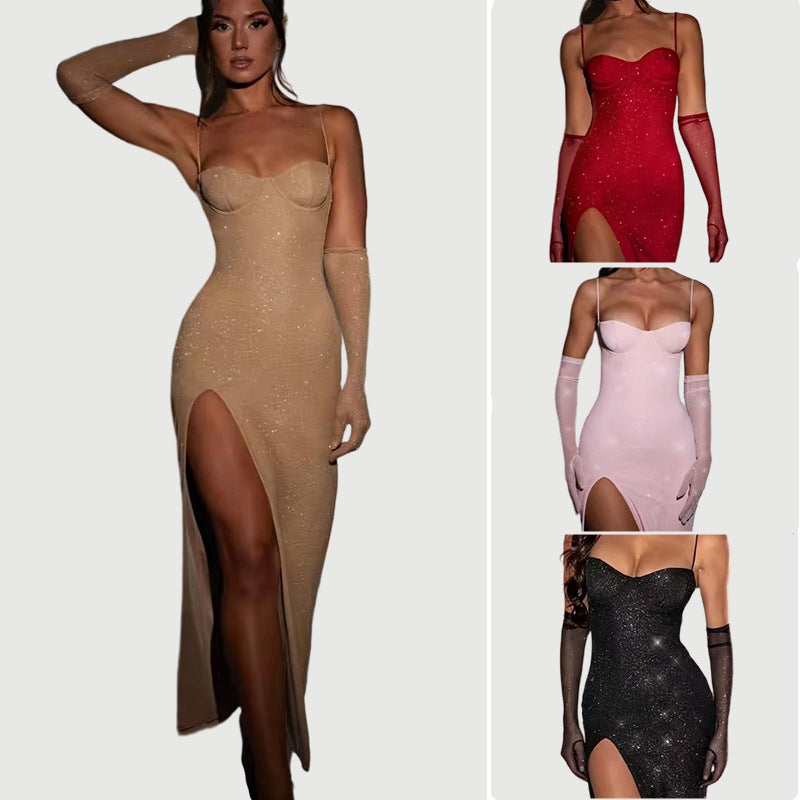 Damen Maxikleid Transparente Ärmel Figurbetont Norvielle - Norvielle