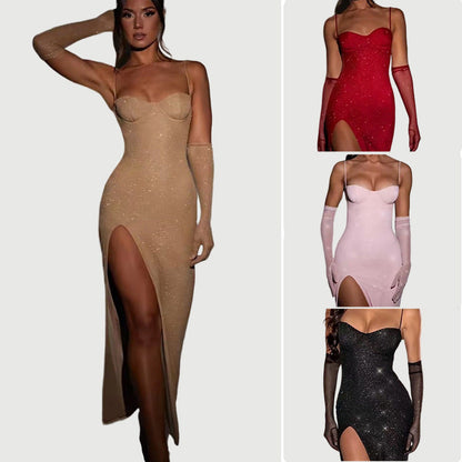 Damen Maxikleid Transparente Ärmel Figurbetont Norvielle - Norvielle