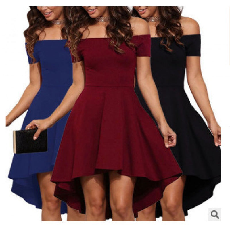 Damen Off-Shoulder Kleid Asymmetrischer Saum Figurbetont Norvielle