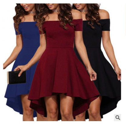 Damen Off-Shoulder Kleid Asymmetrischer Saum Figurbetont Norvielle