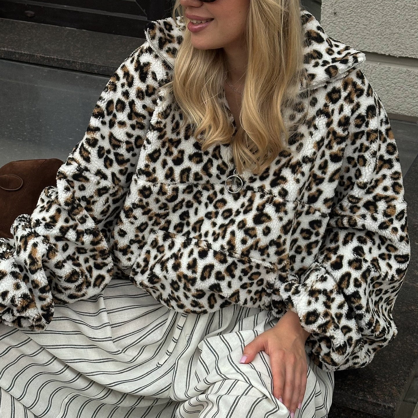 Damen Plüsch-Hoodie Leopardenmuster Norvielle