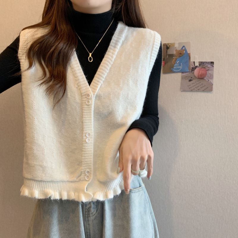 Damen Strickweste Rüschensaum Norvielle